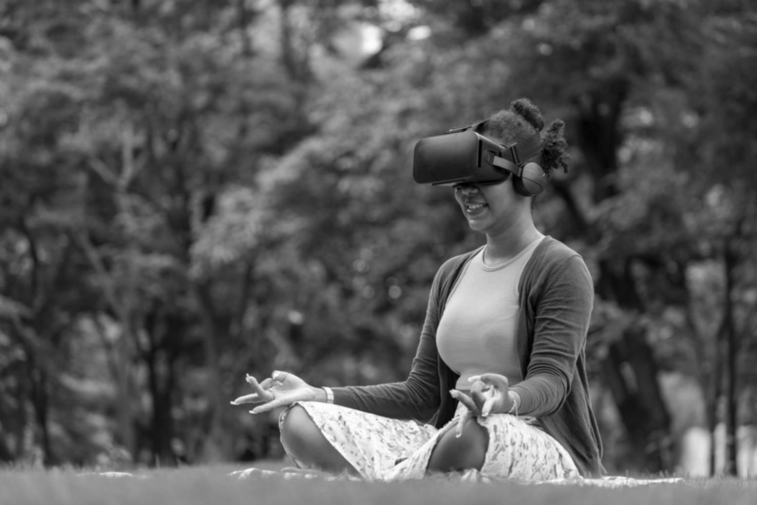Virtual reality testing area with headsets and motion tracking equipment